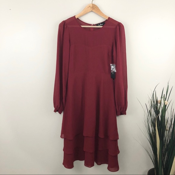Lulu's NWT Chic Wine Tiered Midi Dress - Picture 4 of 7